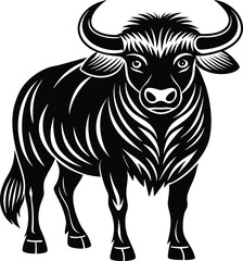 Buffalo art illustration combines traditional and modern techniques highlighting the noble presence and unique characteristics of the buffalo
