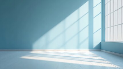 Obraz premium Sunlit Empty Room with Blue Walls and Large Windows 