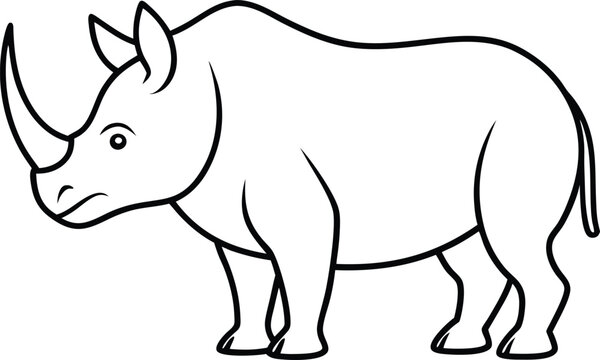 recommend clip art: Cute rhino illustration in line art style ideal for kids to color and enjoy
                    