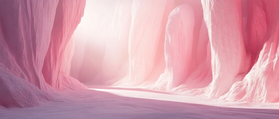 A pink tunnel with a light shining through it