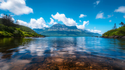 Naklejka premium Body Water With Mountain The Background