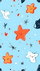 Obraz premium Red Stars on Blue Background, Abstract Image, Texture, Pattern, Wallpaper, Cover and Screen of Smartphone, Cell Phone, Computer, Laptop, 9:16 and 16:9 Format