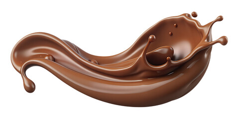Splash of melt chocolate or sweet cocoa drink. Brown liquid splash isolated