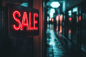 neon sale sign in shop window	