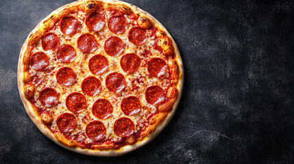 pizza on slate background with copy space 