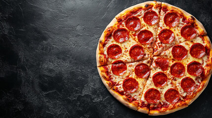 pizza on slate background with copy space 