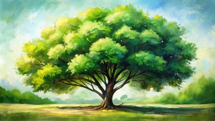 Obraz premium Verdant Rhapsody: Lush green tree sketch with expressive brushstrokes, conveying a sense of movement and growth.