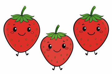 Set of Strawberry fruit Vector style on a White Background