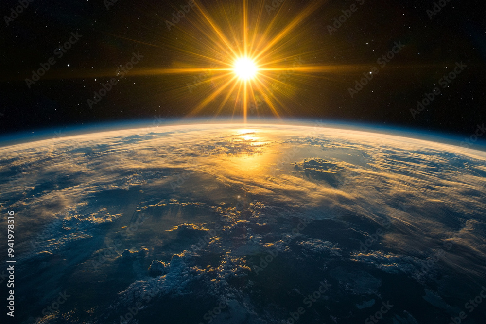 Wall mural earth and sun from space 