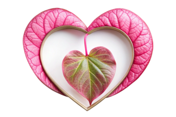 Heart shape frame with pink leaf png