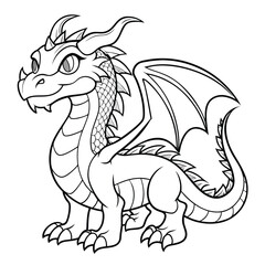 Hand-Drawn Dragon Coloring Page Outline Illustration