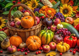 Vibrant Harvest Elevation: Joyful, colorful, uplifting, earthy tones, abundance