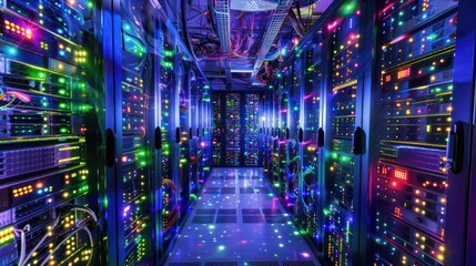 Server Room with Colorful Lights