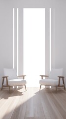 Two Chairs in a Sunlit Minimalist Therapists Office Awaiting a Therapy Session - Calm and Anticipation in a Clean, Modern Space