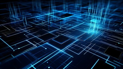 Obraz premium abstract technology background with circuit board and blue lights digital communication line concept graphic, hardware computer tech integrated energy design information internet generative Ai.