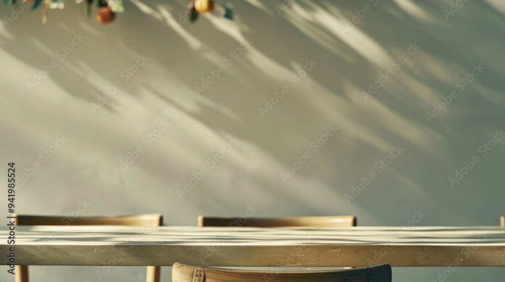Poster Minimalist Beige Concrete Table in Modern Indoor Zen Garden Setting with Soft Ambient Lighting and Bokeh Effect