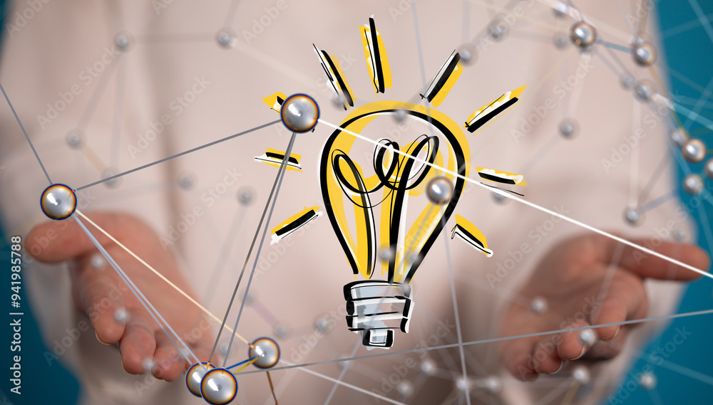 Poster Neural network 3D illustration. Big data and cybersecurity