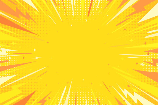 Fototapeta Yellow comic book background. Modern creative pop art orange halftone style background