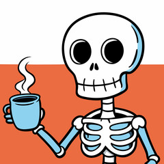 Skeleton Coffee on White Background Vector Design