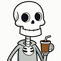 Skeleton Coffee on White Background Vector Design