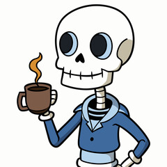 Skeleton Coffee on White Background Vector Design