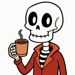 Skeleton Coffee on White Background Vector Design