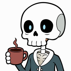 Skeleton Coffee on White Background Vector Design