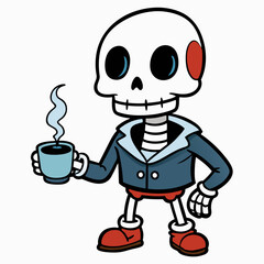 Skeleton Coffee on White Background Vector Design