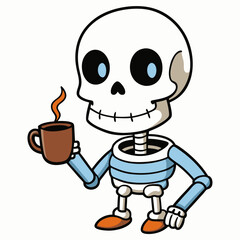 Skeleton Coffee on White Background Vector Design