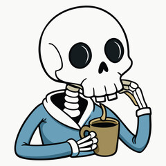 Skeleton Coffee on White Background Vector Design