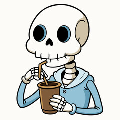 Skeleton Coffee on White Background Vector Design