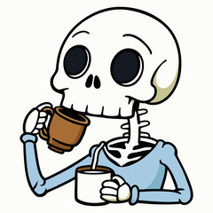 Skeleton Coffee on White Background Vector Design