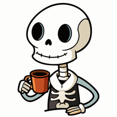 Skeleton Coffee on White Background Vector Design