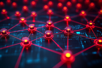 A network map with red nodes indicating points of compromise.