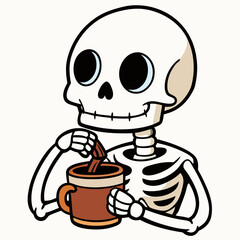 Skeleton Coffee on White Background Vector Design