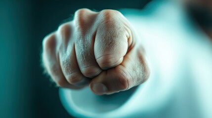 A close-up image of a person's clenched fist, portraying a sense of strength, firmness, and determination against a blurred background.
