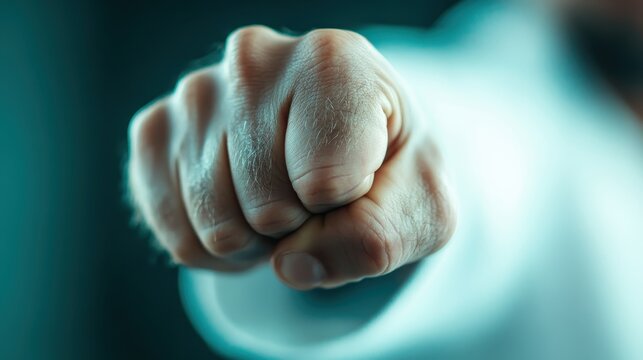 A close-up image of a person's clenched fist, portraying a sense of strength, firmness, and determination against a blurred background.