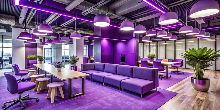 Violet Innovation Hub: Stimulating and innovative environment with vibrant purple accents, inspiring out-of-the-box thinking