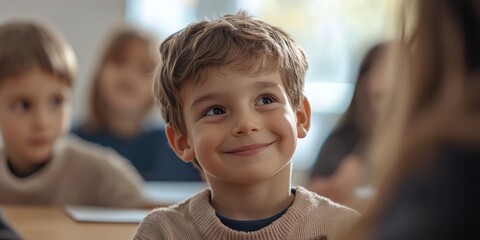Young Boy Smiling at Class