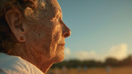 Elderly Woman at Alzheimers Support Group Meeting in Park During Sunset Communicating and Connecting for Mutual Support