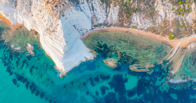 Stair of the turks, White Scala dei turchi in Agrigento, Sicily. White rocky cliff on the coast in the  of Porto Empedocle