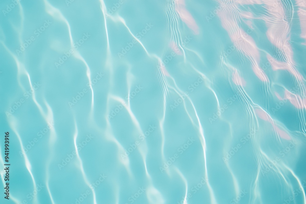 Poster pastel pink ripples on gradient blue background - soft shadows creating depth, bright and crisp feel
