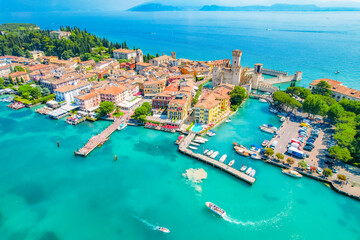 Rocca Scaligera Castle in Sirmione Lake Garda, Italy. Lago di garda