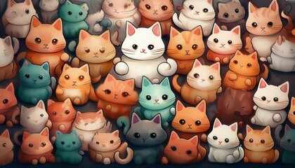 Colorful cute Doodle Cats Illustration. Generated image
