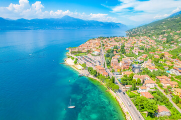 Aerial  view of the Castello Scaligero, Lake Garda, Italy. Lago di garda
