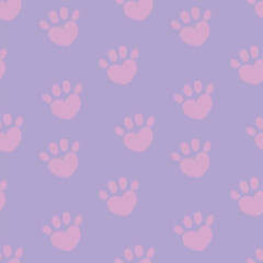 Naklejka premium Seamless soft cat paws soft pink-purple pattern