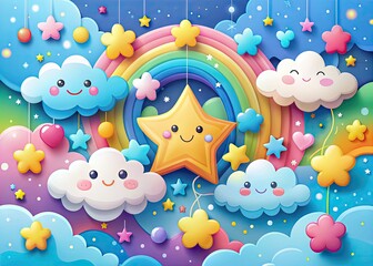Obraz premium Whimsical Cloud Dreams: Playful, Childlike, Bright Colors, Fluid Shapes
