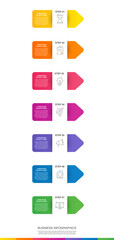 Obraz premium Vector infographic arrow design with seven steps. Infographics template for business concept with 7 icons. Used for presentations, info graph, workflow layout, banner, process diagram, flow charts