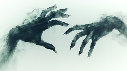 Halloween set clipart, eerie spectral hands, reaching from the darkness, isolated on white background