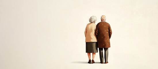 Watercolor illustration, vintage postcard, World Alzheimer's Day, International Day of Older Persons,  elderly couple, grandparents, light background, copy space free space for text